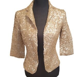 IISLI Anthropologie Tiffany Handsewn Matte Gold Sequin Crochet Jacket 4 Handmade